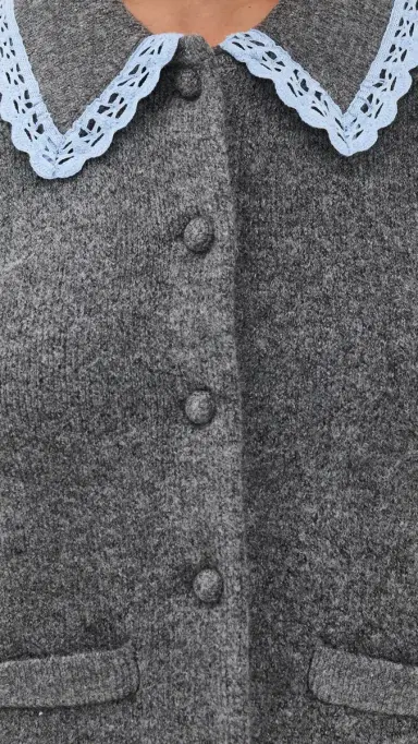 English Factory ace Trimmed Puff Sleeve Knit Cardigan Heather Grey | Thumbnail 6 English Factory ace Trimmed Puff Sleeve Knit Cardigan Heather Grey | Thumbnail 6