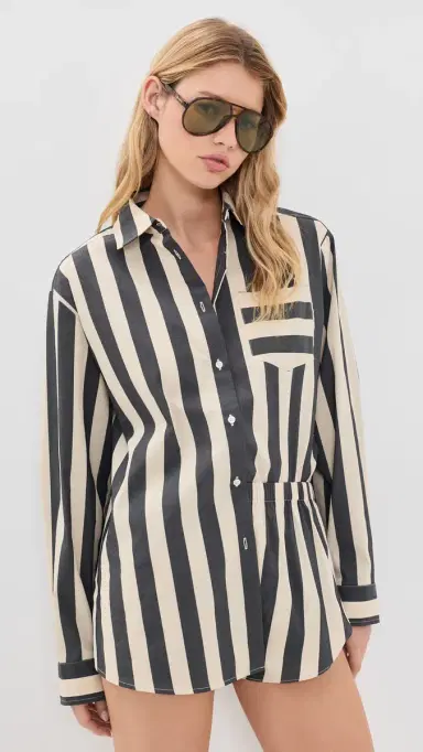 Solid & Striped The Avril Button Down Shirt Noir/Khaki tripe | Thumbnail 2 Solid & Striped The Avril Button Down Shirt Noir/Khaki tripe | Thumbnail 2