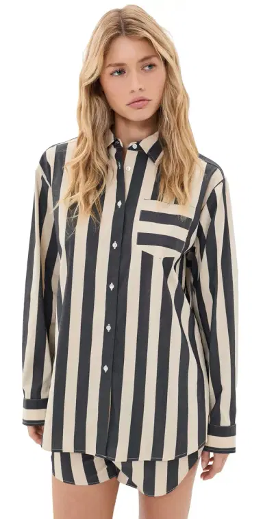 Solid & Striped The Avril Button Down Shirt Noir/Khaki tripe | Thumbnail 1 Solid & Striped The Avril Button Down Shirt Noir/Khaki tripe | Thumbnail 1