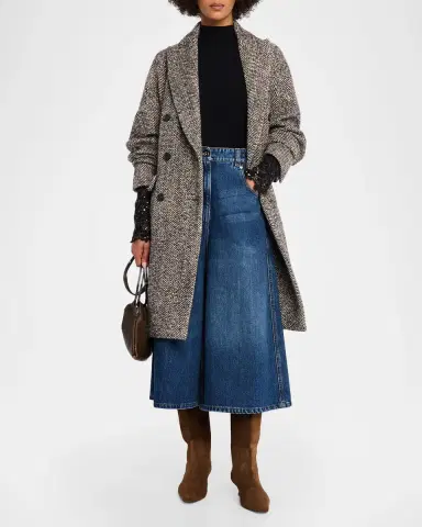 Brunello Cucinelli Maxi Herringbone Double-Breasted Coat | Thumbnail 2 Brunello Cucinelli Maxi Herringbone Double-Breasted Coat | Thumbnail 2