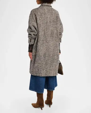 Brunello Cucinelli Maxi Herringbone Double-Breasted Coat | Thumbnail 3 Brunello Cucinelli Maxi Herringbone Double-Breasted Coat | Thumbnail 3