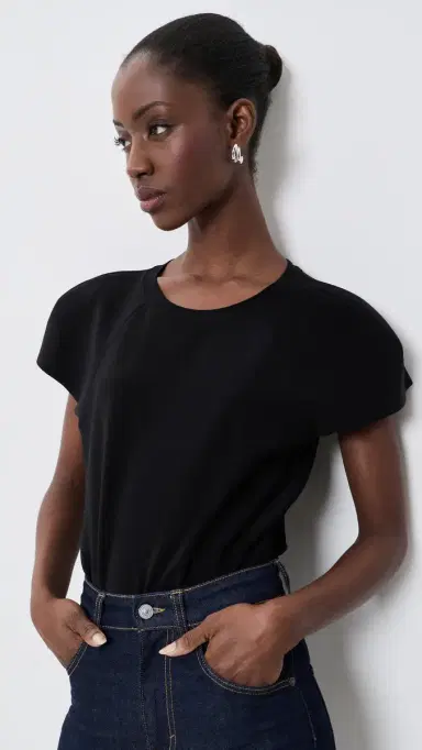 Norma Kamali Cap Sleeve Bomber Bodysuit Black | Thumbnail 2 Norma Kamali Cap Sleeve Bomber Bodysuit Black | Thumbnail 2