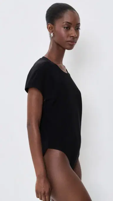 Norma Kamali Cap Sleeve Bomber Bodysuit Black | Thumbnail 4 Norma Kamali Cap Sleeve Bomber Bodysuit Black | Thumbnail 4
