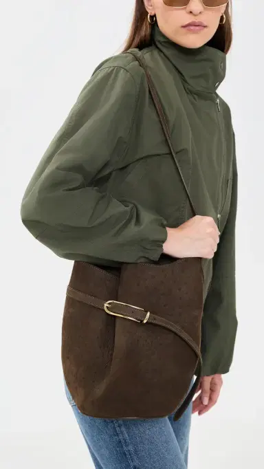 Liffner Belted Bucket Bag Dark Brown Ostrich Emboss One Size | Thumbnail 3 Liffner Belted Bucket Bag Dark Brown Ostrich Emboss One Size | Thumbnail 3