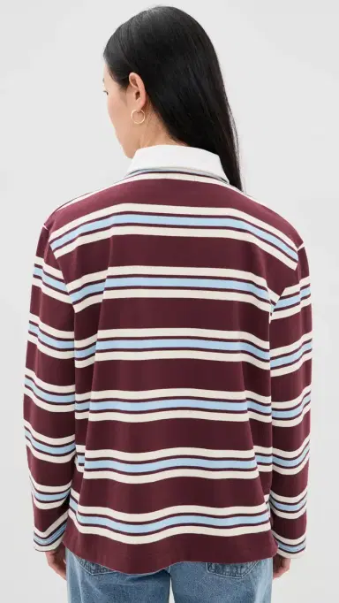 Joe's Jeans The Dylan Oversized Rugby Shirt Oxblood/ky Rugby tripe | Thumbnail 3 Joe's Jeans The Dylan Oversized Rugby Shirt Oxblood/ky Rugby tripe | Thumbnail 3