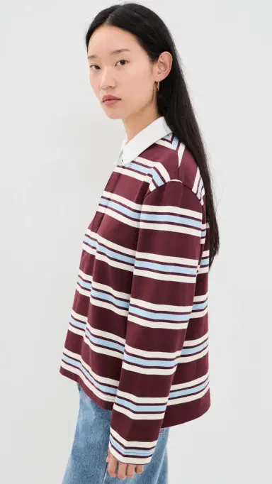 Joe's Jeans The Dylan Oversized Rugby Shirt Oxblood/ky Rugby tripe | Thumbnail 4 Joe's Jeans The Dylan Oversized Rugby Shirt Oxblood/ky Rugby tripe | Thumbnail 4