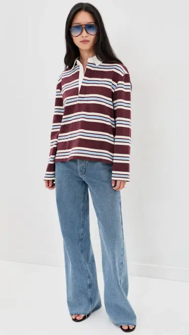 Joe's Jeans The Dylan Oversized Rugby Shirt Oxblood/ky Rugby tripe | Thumbnail 5 Joe's Jeans The Dylan Oversized Rugby Shirt Oxblood/ky Rugby tripe | Thumbnail 5