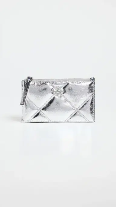 Tory Burch Kira Metallic Diamond Quilt Zip Card Case Silver One Size | Thumbnail 2 Tory Burch Kira Metallic Diamond Quilt Zip Card Case Silver One Size | Thumbnail 2