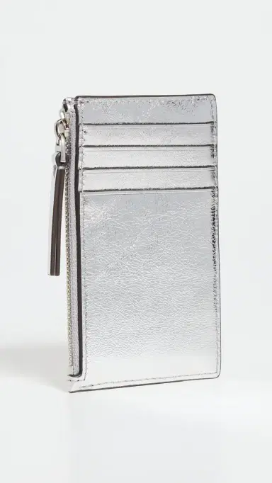 Tory Burch Kira Metallic Diamond Quilt Zip Card Case Silver One Size | Thumbnail 3 Tory Burch Kira Metallic Diamond Quilt Zip Card Case Silver One Size | Thumbnail 3