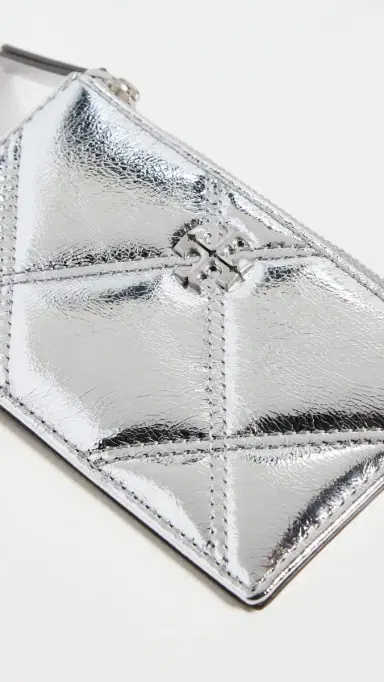 Tory Burch Kira Metallic Diamond Quilt Zip Card Case Silver One Size | Thumbnail 4 Tory Burch Kira Metallic Diamond Quilt Zip Card Case Silver One Size | Thumbnail 4
