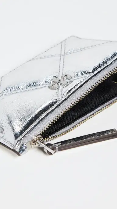 Tory Burch Kira Metallic Diamond Quilt Zip Card Case Silver One Size | Thumbnail 5 Tory Burch Kira Metallic Diamond Quilt Zip Card Case Silver One Size | Thumbnail 5