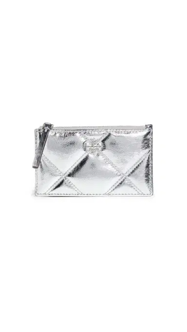 Tory Burch Kira Metallic Diamond Quilt Zip Card Case Silver One Size | Thumbnail 6 Tory Burch Kira Metallic Diamond Quilt Zip Card Case Silver One Size | Thumbnail 6