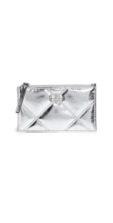 Tory Burch Kira Metallic Diamond Quilt Zip Card Case Silver One Size | Thumbnail 1 Tory Burch Kira Metallic Diamond Quilt Zip Card Case Silver One Size | Thumbnail 1