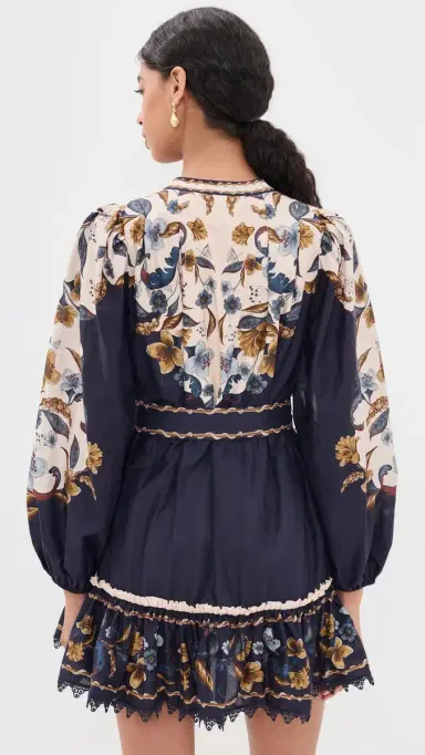 Farm Rio Belted Pattern Mini Dress Golden Nature Navy Blue | Thumbnail 3 Farm Rio Belted Pattern Mini Dress Golden Nature Navy Blue | Thumbnail 3