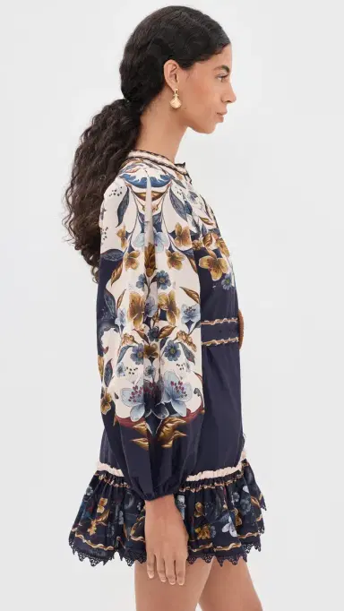 Farm Rio Belted Pattern Mini Dress Golden Nature Navy Blue | Thumbnail 4 Farm Rio Belted Pattern Mini Dress Golden Nature Navy Blue | Thumbnail 4