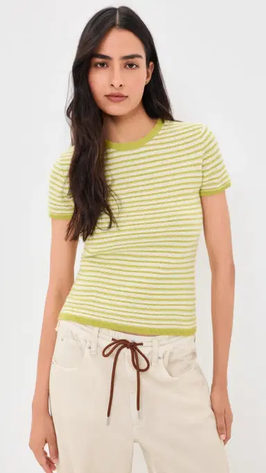 White + Warren Cashmere triped Tee Citronelle tripe | Thumbnail 2 White + Warren Cashmere triped Tee Citronelle tripe | Thumbnail 2