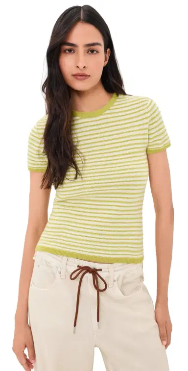 White + Warren Cashmere triped Tee Citronelle tripe | Thumbnail 1 White + Warren Cashmere triped Tee Citronelle tripe | Thumbnail 1