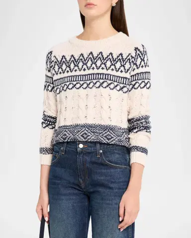 Autumn Cashmere Cable-Knit Fair Isle Cotton Sweater | Thumbnail 4 Autumn Cashmere Cable-Knit Fair Isle Cotton Sweater | Thumbnail 4