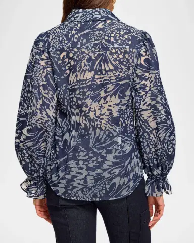 Ramy Brook Joy Blouson-Sleeve Butterfly Burnout Blouse | Thumbnail 2 Ramy Brook Joy Blouson-Sleeve Butterfly Burnout Blouse | Thumbnail 2