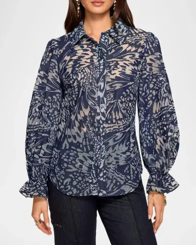 Ramy Brook Joy Blouson-Sleeve Butterfly Burnout Blouse | Thumbnail 3 Ramy Brook Joy Blouson-Sleeve Butterfly Burnout Blouse | Thumbnail 3