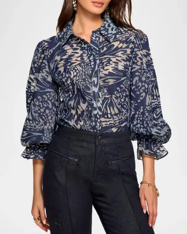 Ramy Brook Joy Blouson-Sleeve Butterfly Burnout Blouse | Thumbnail 5 Ramy Brook Joy Blouson-Sleeve Butterfly Burnout Blouse | Thumbnail 5