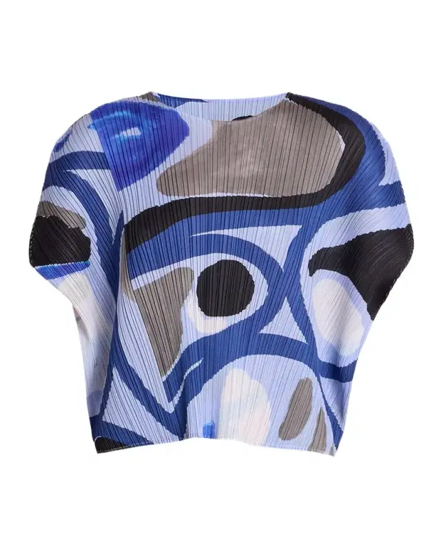 Roll Printed Plisse Short-Sleeve Top Roll Printed Plisse Short-Sleeve Top
