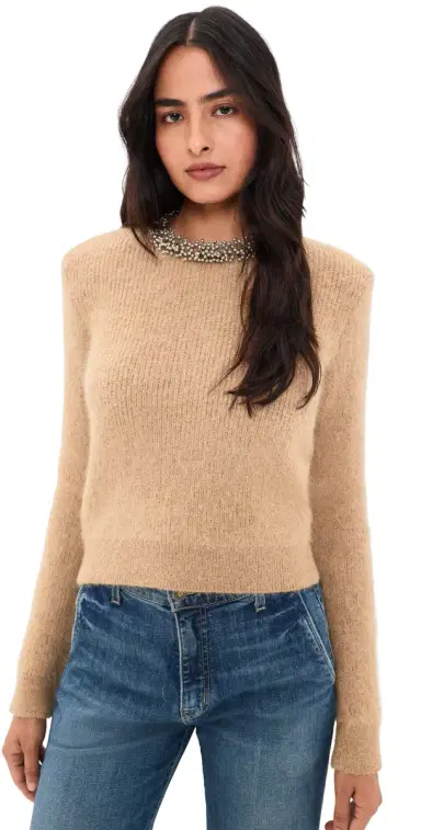 Self Portrait Beaded Knit Sweater Brown | Thumbnail 1 Self Portrait Beaded Knit Sweater Brown | Thumbnail 1