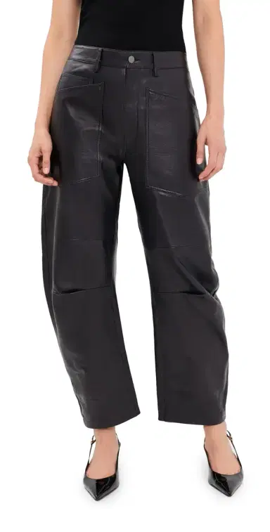Nili Lotan Shon Leather Barrel Pants Midnight | Thumbnail 1 Nili Lotan Shon Leather Barrel Pants Midnight | Thumbnail 1