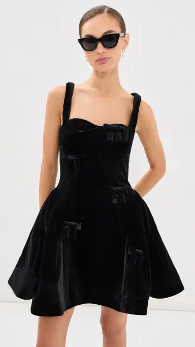 LEO LIN Ariel Velvet Bow Mini Dress Ebony 6 | Thumbnail 2 LEO LIN Ariel Velvet Bow Mini Dress Ebony 6 | Thumbnail 2