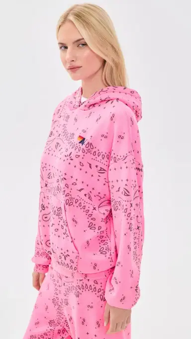 Aviator Nation Relaxed Bandana Pullover Hoodie Neon Pink | Thumbnail 4 Aviator Nation Relaxed Bandana Pullover Hoodie Neon Pink | Thumbnail 4