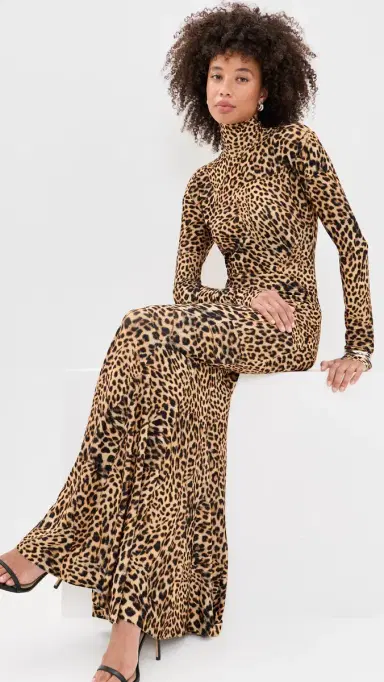 Norma Kamali Long Sleeve Turtle Fishtail Gown Cheetah Patch | Thumbnail 2 Norma Kamali Long Sleeve Turtle Fishtail Gown Cheetah Patch | Thumbnail 2