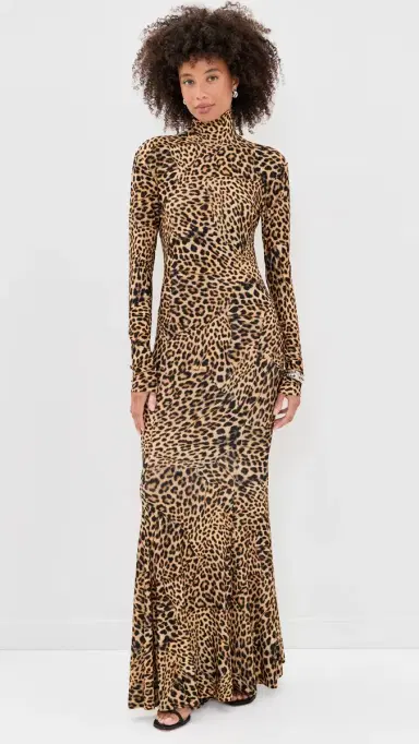 Norma Kamali Long Sleeve Turtle Fishtail Gown Cheetah Patch | Thumbnail 3 Norma Kamali Long Sleeve Turtle Fishtail Gown Cheetah Patch | Thumbnail 3