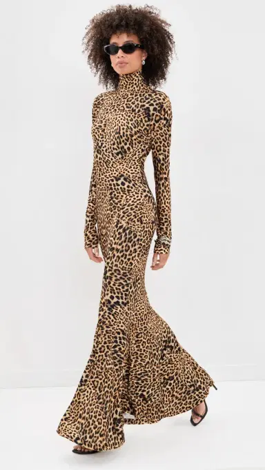 Norma Kamali Long Sleeve Turtle Fishtail Gown Cheetah Patch | Thumbnail 6 Norma Kamali Long Sleeve Turtle Fishtail Gown Cheetah Patch | Thumbnail 6