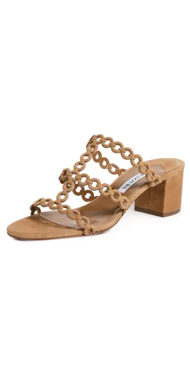 Aquazzura Infinity Chain Suede Mules 50mm Camel | Thumbnail 1 Aquazzura Infinity Chain Suede Mules 50mm Camel | Thumbnail 1