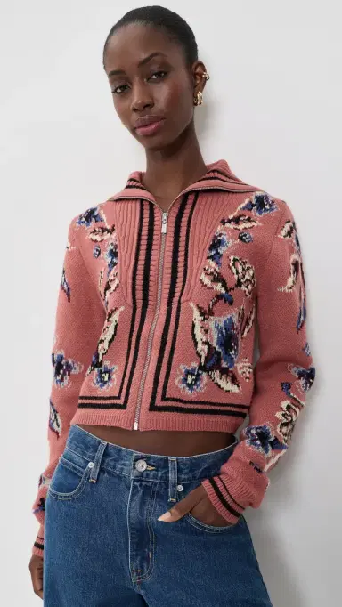 FARM Rio Floral Beauty Tapestry Knit Cardigan Floral Tapestry Blush Pink | Thumbnail 2 FARM Rio Floral Beauty Tapestry Knit Cardigan Floral Tapestry Blush Pink | Thumbnail 2