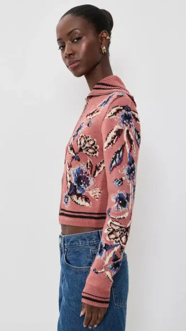FARM Rio Floral Beauty Tapestry Knit Cardigan Floral Tapestry Blush Pink | Thumbnail 4 FARM Rio Floral Beauty Tapestry Knit Cardigan Floral Tapestry Blush Pink | Thumbnail 4