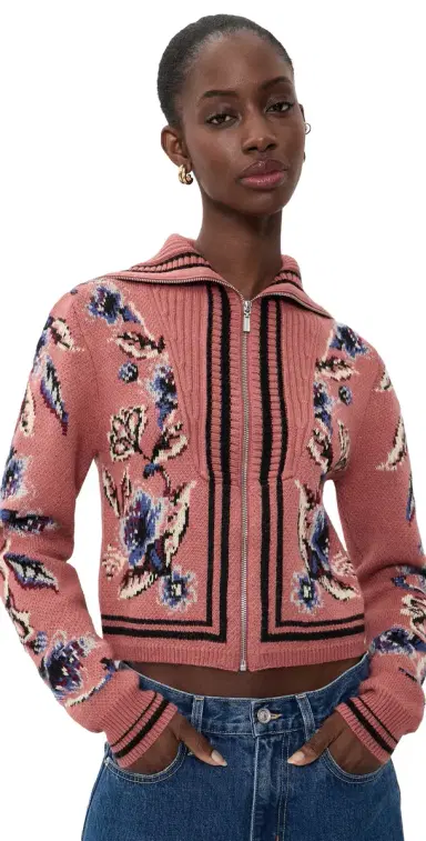 FARM Rio Floral Beauty Tapestry Knit Cardigan Floral Tapestry Blush Pink | Thumbnail 1 FARM Rio Floral Beauty Tapestry Knit Cardigan Floral Tapestry Blush Pink | Thumbnail 1
