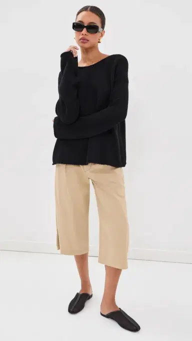 Another Tomorrow Draped Knit Sweater Black | Thumbnail 5 Another Tomorrow Draped Knit Sweater Black | Thumbnail 5