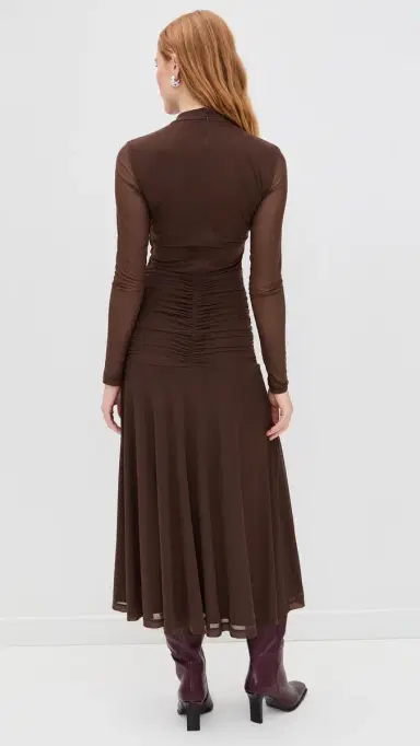 Wayf Selene Ruched Long Sleeve Dress Chocolate | Thumbnail 3 Wayf Selene Ruched Long Sleeve Dress Chocolate | Thumbnail 3