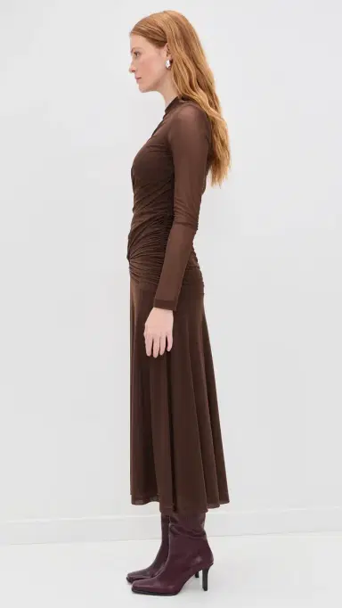 Wayf Selene Ruched Long Sleeve Dress Chocolate | Thumbnail 4 Wayf Selene Ruched Long Sleeve Dress Chocolate | Thumbnail 4