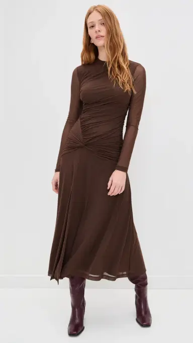 Wayf Selene Ruched Long Sleeve Dress Chocolate | Thumbnail 5 Wayf Selene Ruched Long Sleeve Dress Chocolate | Thumbnail 5