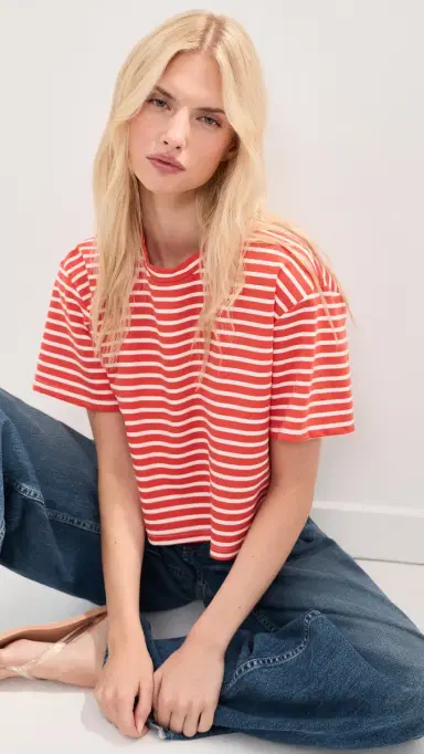 LE BOP Hazel Cropped Tee Poppy/White | Thumbnail 2 LE BOP Hazel Cropped Tee Poppy/White | Thumbnail 2