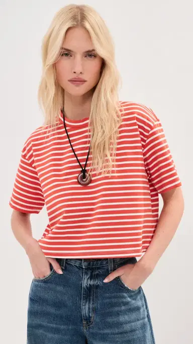LE BOP Hazel Cropped Tee Poppy/White | Thumbnail 3 LE BOP Hazel Cropped Tee Poppy/White | Thumbnail 3