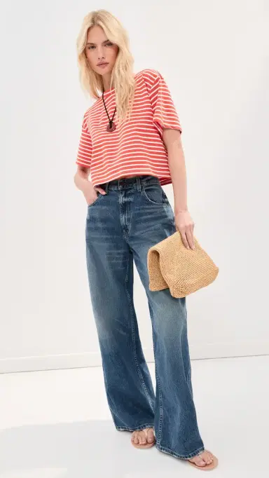LE BOP Hazel Cropped Tee Poppy/White | Thumbnail 6 LE BOP Hazel Cropped Tee Poppy/White | Thumbnail 6