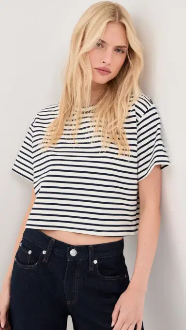 LE BOP Hazel Cropped Tee Navy/White | Thumbnail 2 LE BOP Hazel Cropped Tee Navy/White | Thumbnail 2