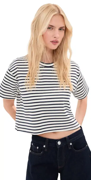 LE BOP Hazel Cropped Tee Navy/White | Thumbnail 1 LE BOP Hazel Cropped Tee Navy/White | Thumbnail 1