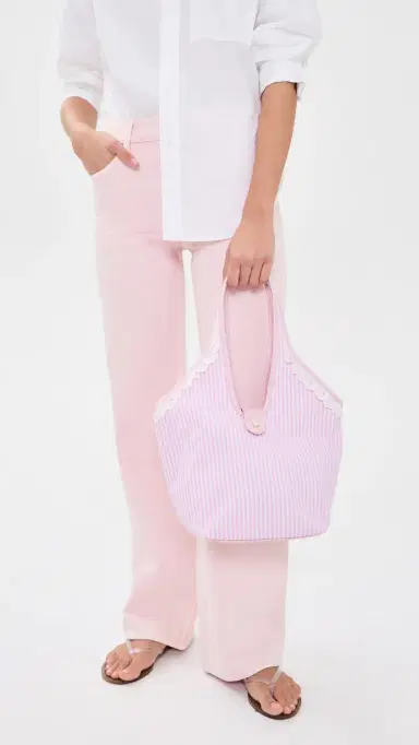 Stoney Clover Lane Pinched Tote Pink Seersucker One Size | Thumbnail 3 Stoney Clover Lane Pinched Tote Pink Seersucker One Size | Thumbnail 3