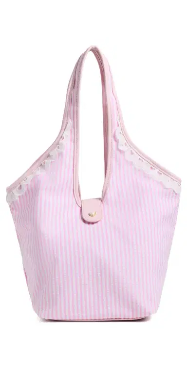 Stoney Clover Lane Pinched Tote Pink Seersucker One Size | Thumbnail 1 Stoney Clover Lane Pinched Tote Pink Seersucker One Size | Thumbnail 1