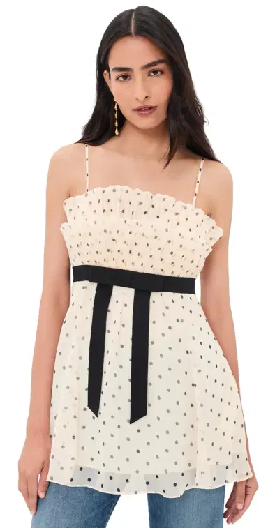 Zimmermann Pleated Frill Camisole Cream Dot | Thumbnail 1 Zimmermann Pleated Frill Camisole Cream Dot | Thumbnail 1