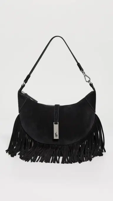 Polo Ralph Lauren Suede Fringe Shoulder Bag Black One Size | Thumbnail 2 Polo Ralph Lauren Suede Fringe Shoulder Bag Black One Size | Thumbnail 2